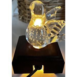 Vintage Crystal bird By Andre Richard on wooden light up stand Night Light
